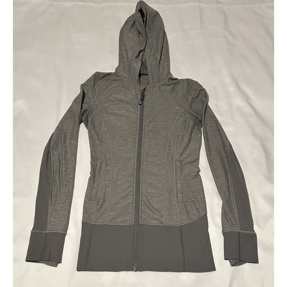 Lululemon Daily Practice Jacket Womens 2 Gray Hooded Full Zip Thumbholes‎